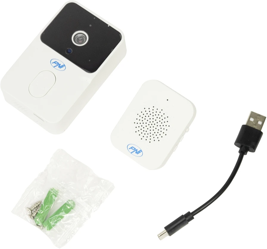 PNI Safe House IDB12 vaizdo durų skambutis, WiFi, naktinis matymas, IP54, integruota baterija, valdymas per Tuya programėlę