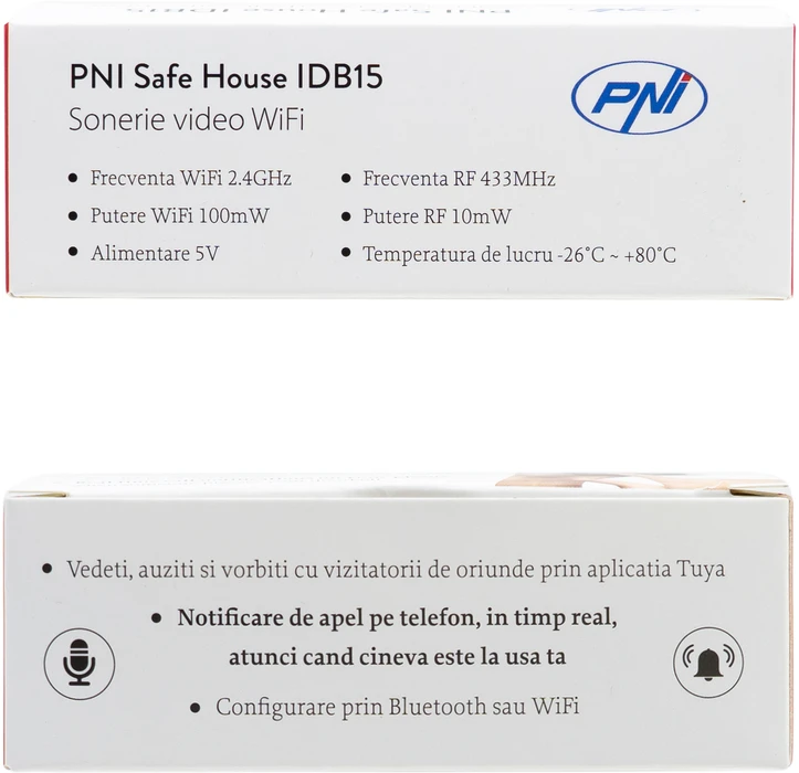 PNI Safe House IDB15 WiFi vaizdo durų skambutis, naktinis matymas, IP54, integruota baterija, valdymas per „Tuya“ programėlę