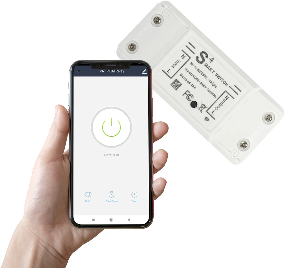 PNI SafeHome PT09 nuotolinė WiFi išmanioji relė, 10A, valdymas internetu, Tuya Smart mobilioji programėlė, integravimas į scenarijus ir išmanioji automatizacija su kitais suderinamais Tuya, Alexa ir Google Assistant produktais