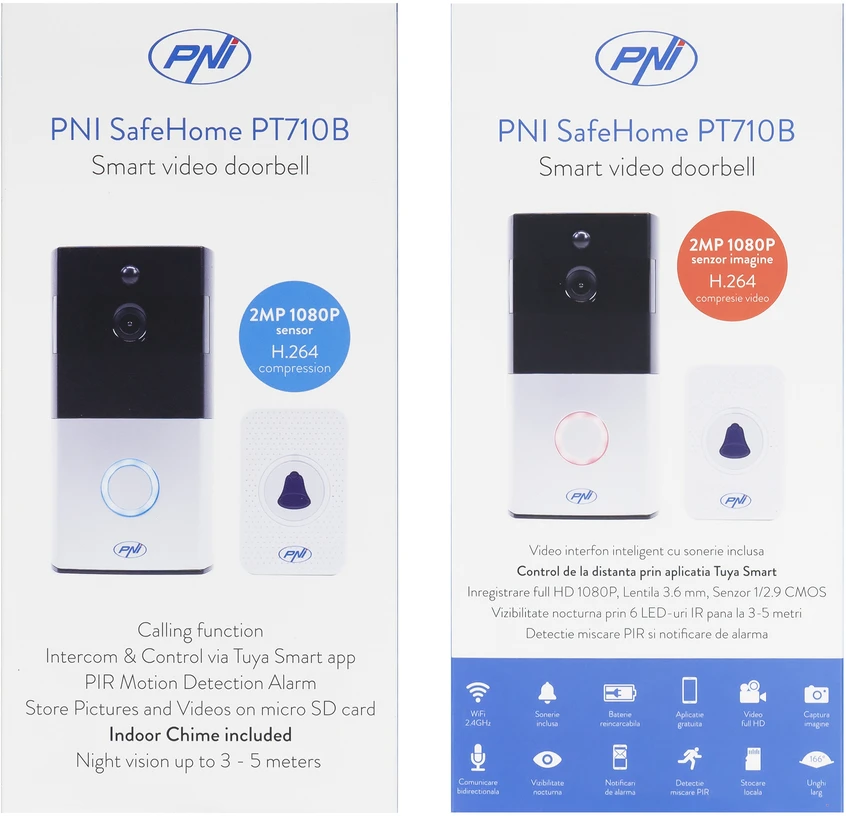 PNI SafeHome PT710B WiFi HD išmanioji vaizdo telefonspynė, P2P, baterija, skirta „Tuya Smart“ programėlė, integracija į scenarijus ir išmanioji automatizacija su kitais „Tuya“ suderinamais produktais