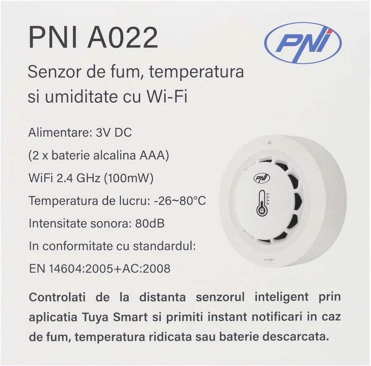 PNI SafeHouse A022 belaidis temperatūros ir drėgmės dūmų jutiklis, suderinamas su „Tuya“ programa, garsinis aliarmas