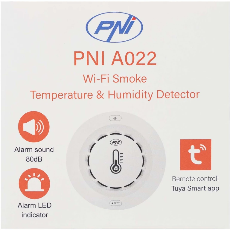 PNI SafeHouse A022 belaidis temperatūros ir drėgmės dūmų jutiklis, suderinamas su „Tuya“ programa, garsinis aliarmas