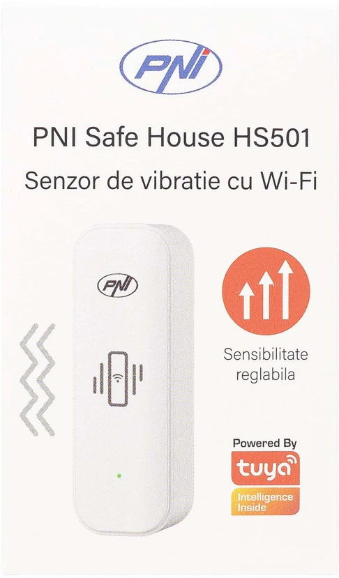 PNI SafeHouse HS501 vibracijos jutiklis su „Wi-Fi“, suderinamas su „Tuya“ programa, 3V maitinimo šaltinis