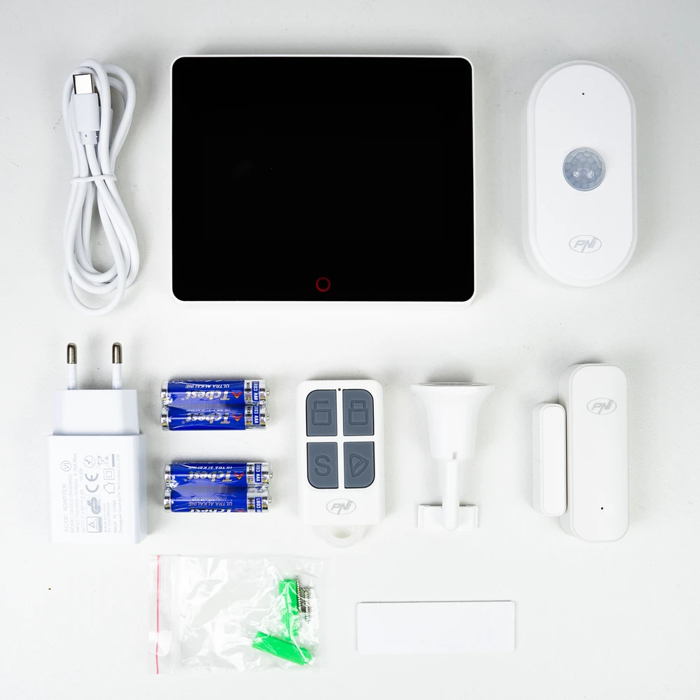 PNI SafeHouse HS670 WiFi GSM 4G belaidė signalizacijos sistema, spalvotas jutiklinis ekranas, 99 belaidės zonos, palaiko 5 telefono numerius, aliarminiai skambučiai ir SMS, suderinama su „Tuya Smart“ programėle.