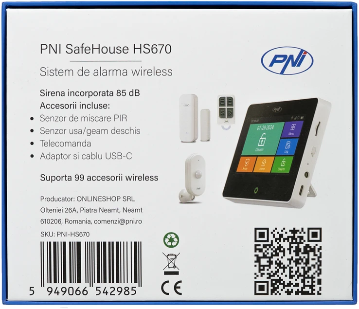 PNI SafeHouse HS670 WiFi GSM 4G belaidė signalizacijos sistema, spalvotas jutiklinis ekranas, 99 belaidės zonos, palaiko 5 telefono numerius, aliarminiai skambučiai ir SMS, suderinama su „Tuya Smart“ programėle.