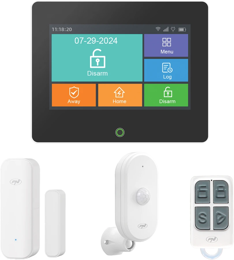 PNI SafeHouse HS670 WiFi GSM 4G belaidė signalizacijos sistema, spalvotas jutiklinis ekranas, 99 belaidės zonos, palaiko 5 telefono numerius, aliarminiai skambučiai ir SMS, suderinama su „Tuya Smart“ programėle.