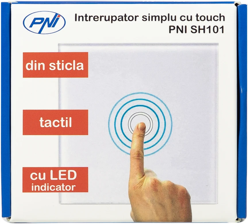 PNI SH101 stiklinis jutiklinis jungiklis, baltas su LED indikatoriumi