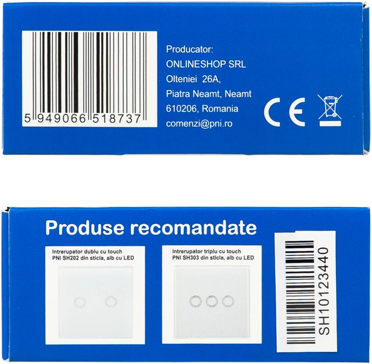 PNI SH101 stiklinis jutiklinis jungiklis, baltas su LED indikatoriumi