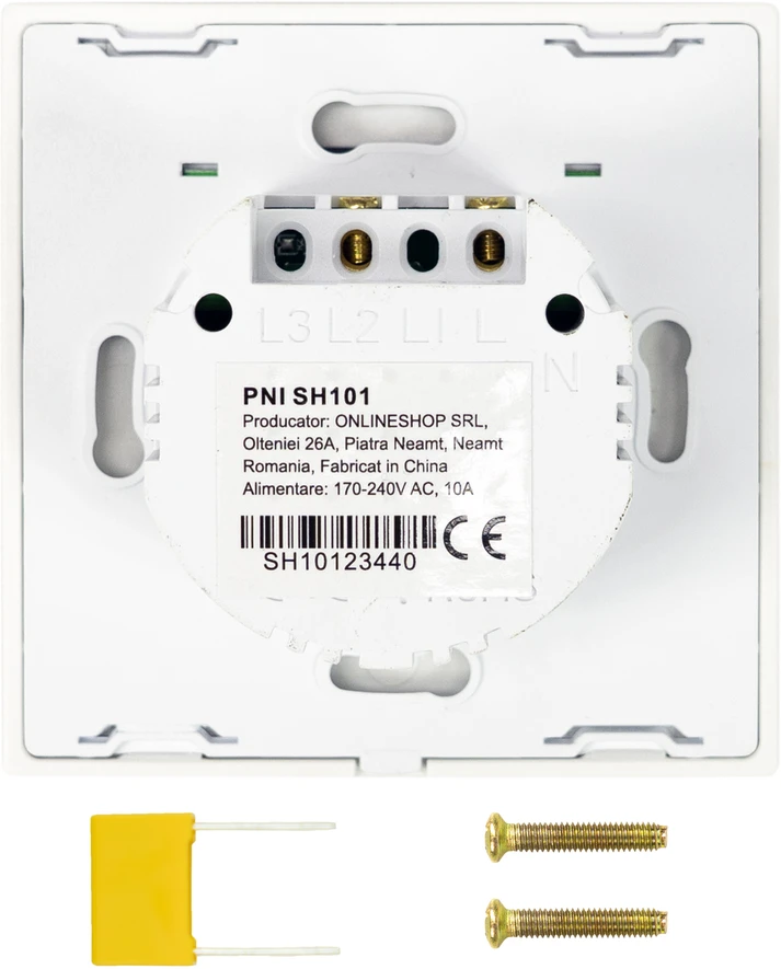 PNI SH101 stiklinis jutiklinis jungiklis, baltas su LED indikatoriumi
