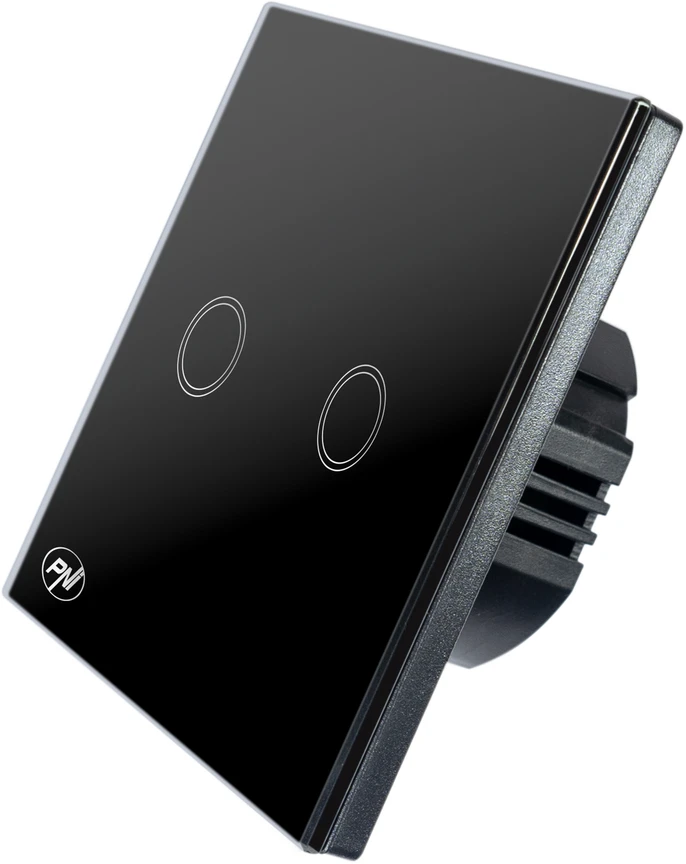 PNI SH222 stiklinis dvigubas jutiklinis jungiklis, juodas su LED indikatoriumi