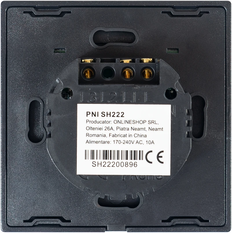PNI SH222 stiklinis dvigubas jutiklinis jungiklis, juodas su LED indikatoriumi