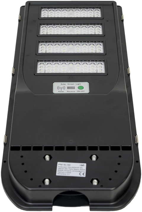 PNI SL130 300W gatvių apšvietimo lempa, su integruota 20W saulės baterija, 6500K, 2900lm, 4 x integruota 20Ah baterija, mikrobangų judesio jutiklis