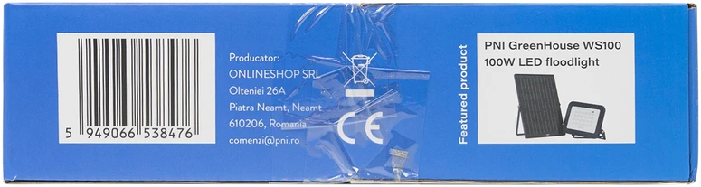 PNI SL130 300W gatvių apšvietimo lempa, su integruota 20W saulės baterija, 6500K, 2900lm, 4 x integruota 20Ah baterija, mikrobangų judesio jutiklis
