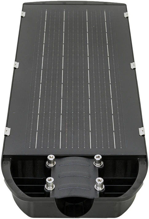 PNI SL130 300W gatvių apšvietimo lempa, su integruota 20W saulės baterija, 6500K, 2900lm, 4 x integruota 20Ah baterija, mikrobangų judesio jutiklis