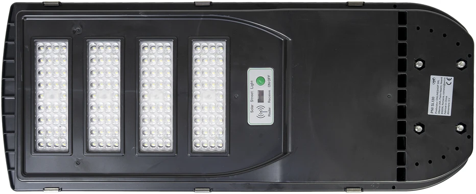 PNI SL130 300W gatvių apšvietimo lempa, su integruota 20W saulės baterija, 6500K, 2900lm, 4 x integruota 20Ah baterija, mikrobangų judesio jutiklis