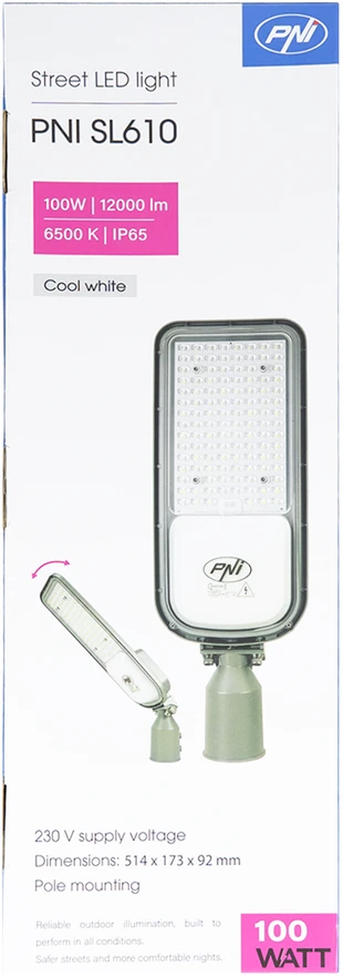 PNI SL610 100W gatvių apšvietimo šviestuvas, 12000lm, 6500K, 230V