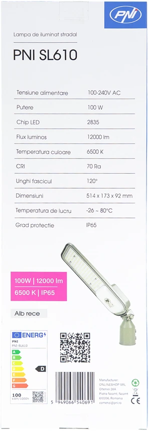 PNI SL610 100W gatvių apšvietimo šviestuvas, 12000lm, 6500K, 230V