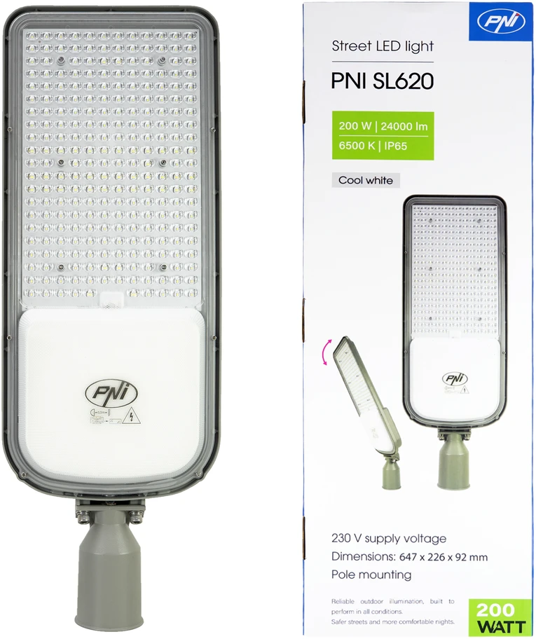 PNI SL620 200W gatvių apšvietimo šviestuvas, 24000lm, 6500K, 230V