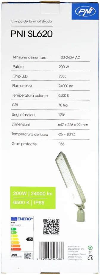 PNI SL620 200W gatvių apšvietimo šviestuvas, 24000lm, 6500K, 230V