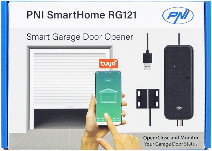 PNI SmartHome RG121 išmanioji relė su „Wi-Fi“ garažo durų / vartų atidarymo valdymui, suderinama su „Tuya“ programa, 5 V maitinimo šaltinis