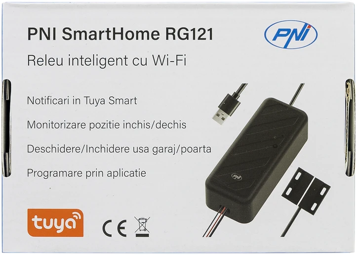 PNI SmartHome RG121 išmanioji relė su „Wi-Fi“ garažo durų / vartų atidarymo valdymui, suderinama su „Tuya“ programa, 5 V maitinimo šaltinis