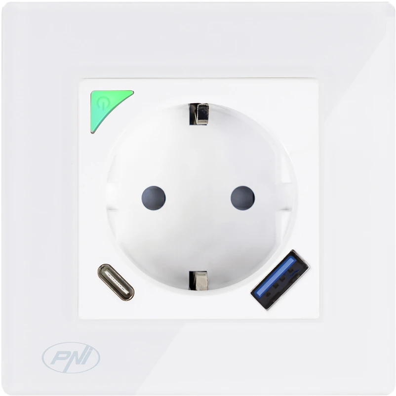 PNI SmartHome WP202 WiFi dvigubas išmanusis lizdas su įleidžiamu montavimo rėmeliu, valdymas internetu