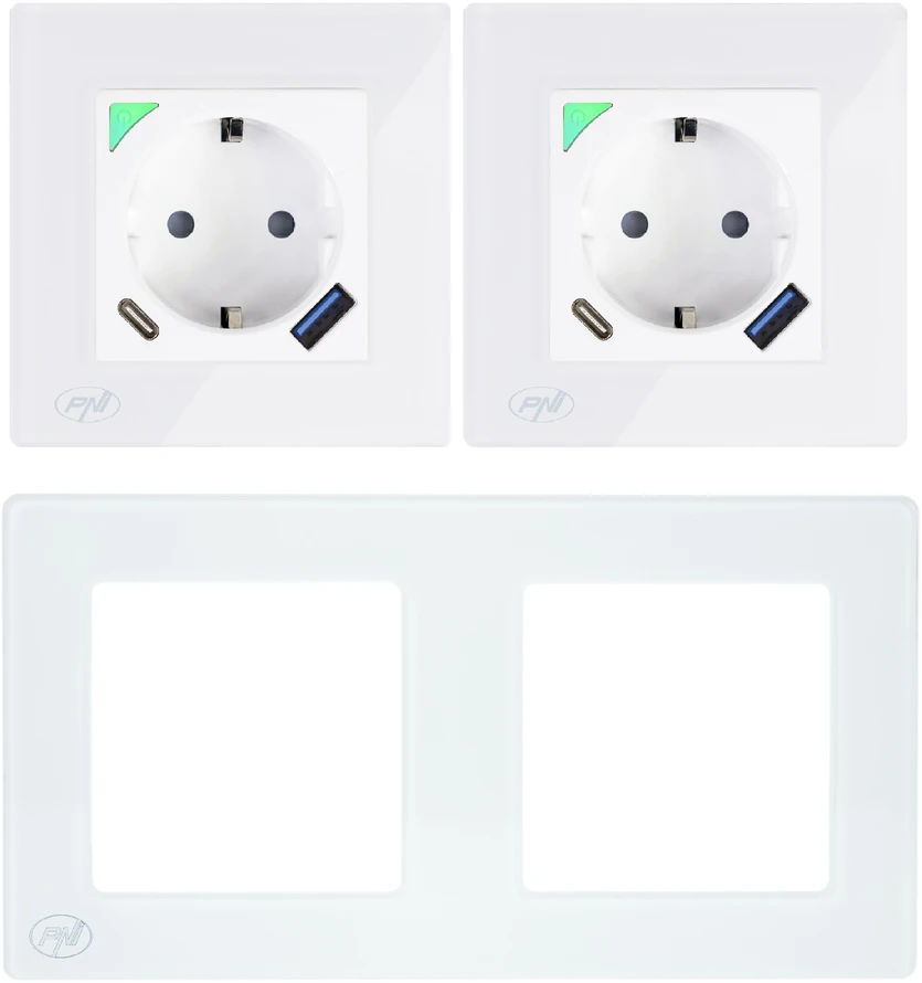 PNI SmartHome WP202 WiFi dvigubas išmanusis lizdas su įleidžiamu montavimo rėmeliu, valdymas internetu