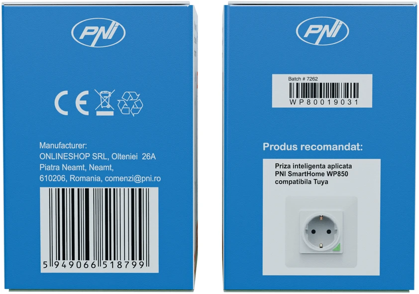 PNI SmartHome WP800 išmanusis „Wi-Fi“ kištukinis lizdas, „Tuya Smart“ programėlė, suderinamas su „Amazon Alexa“ ir „Google Home“