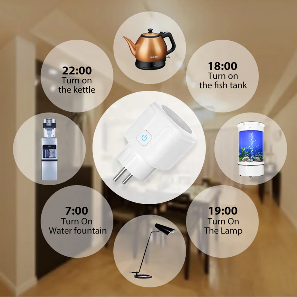 PNI SmartHome WP800 išmanusis „Wi-Fi“ kištukinis lizdas, „Tuya Smart“ programėlė, suderinamas su „Amazon Alexa“ ir „Google Home“