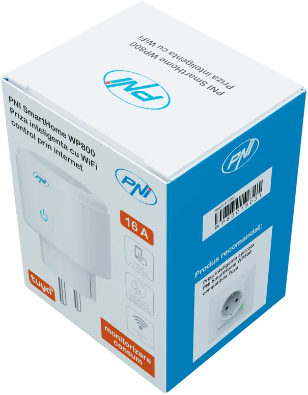 PNI SmartHome WP800 išmanusis „Wi-Fi“ kištukinis lizdas, „Tuya Smart“ programėlė, suderinamas su „Amazon Alexa“ ir „Google Home“