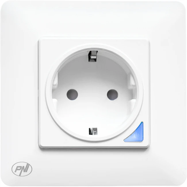 PNI SmartHome WP850 WiFi išmanusis kištukinis lizdas, montuojamas į sieną, valdymas internetu, skirta Tuya Smart programėlė, suderinamas su Amazon Alexa ir Google Home