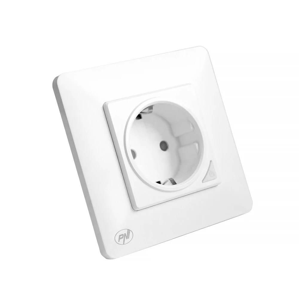 PNI SmartHome WP850 WiFi išmanusis kištukinis lizdas, montuojamas į sieną, valdymas internetu, skirta Tuya Smart programėlė, suderinamas su Amazon Alexa ir Google Home