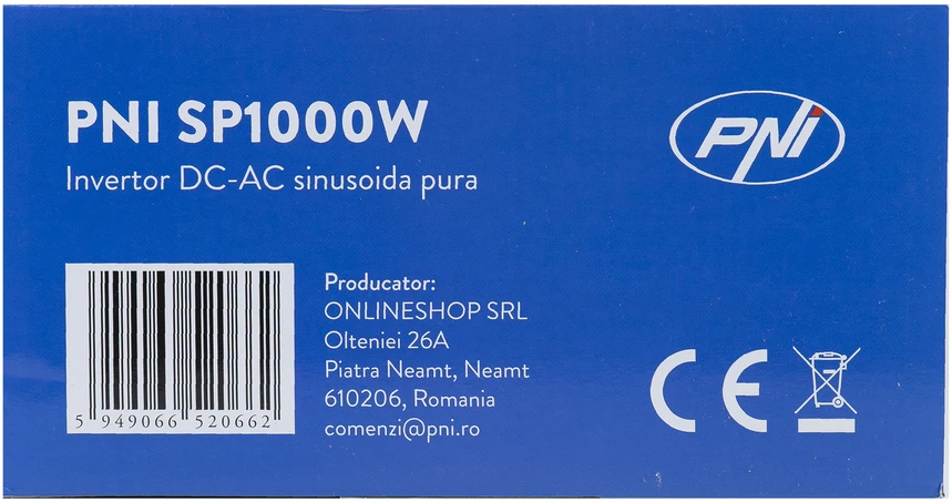 PNI SP1000W įtampos keitiklis su gryna sinusine banga, 12V maitinimo šaltinis