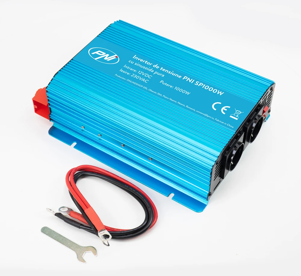PNI SP1000W įtampos keitiklis su gryna sinusine banga, 12V maitinimo šaltinis