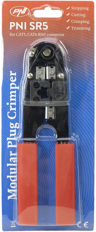 PNI SR5 replės kabelių kirpimui, izoliacijos nuėmimui ir RJ45 CAT5, CAT6 jungčių užspaudimui