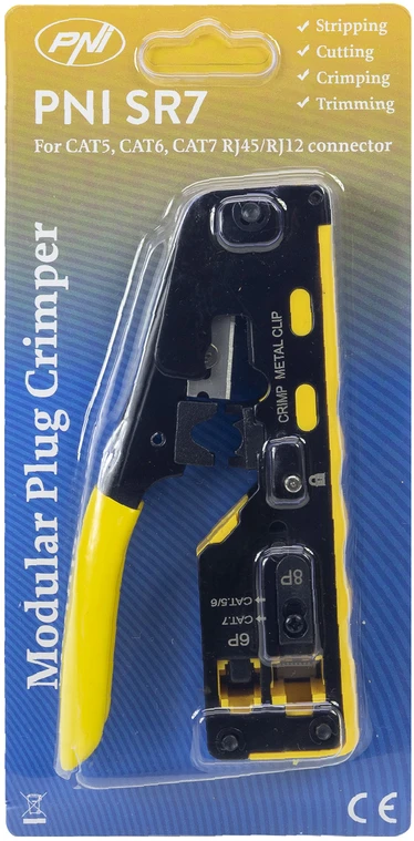 PNI SR7 replės kabelių kirpimui, izoliacijos nuėmimui ir RJ12, RJ45 CAT5, CAT6, CAT7, CAT8 jungčių užspaudimui