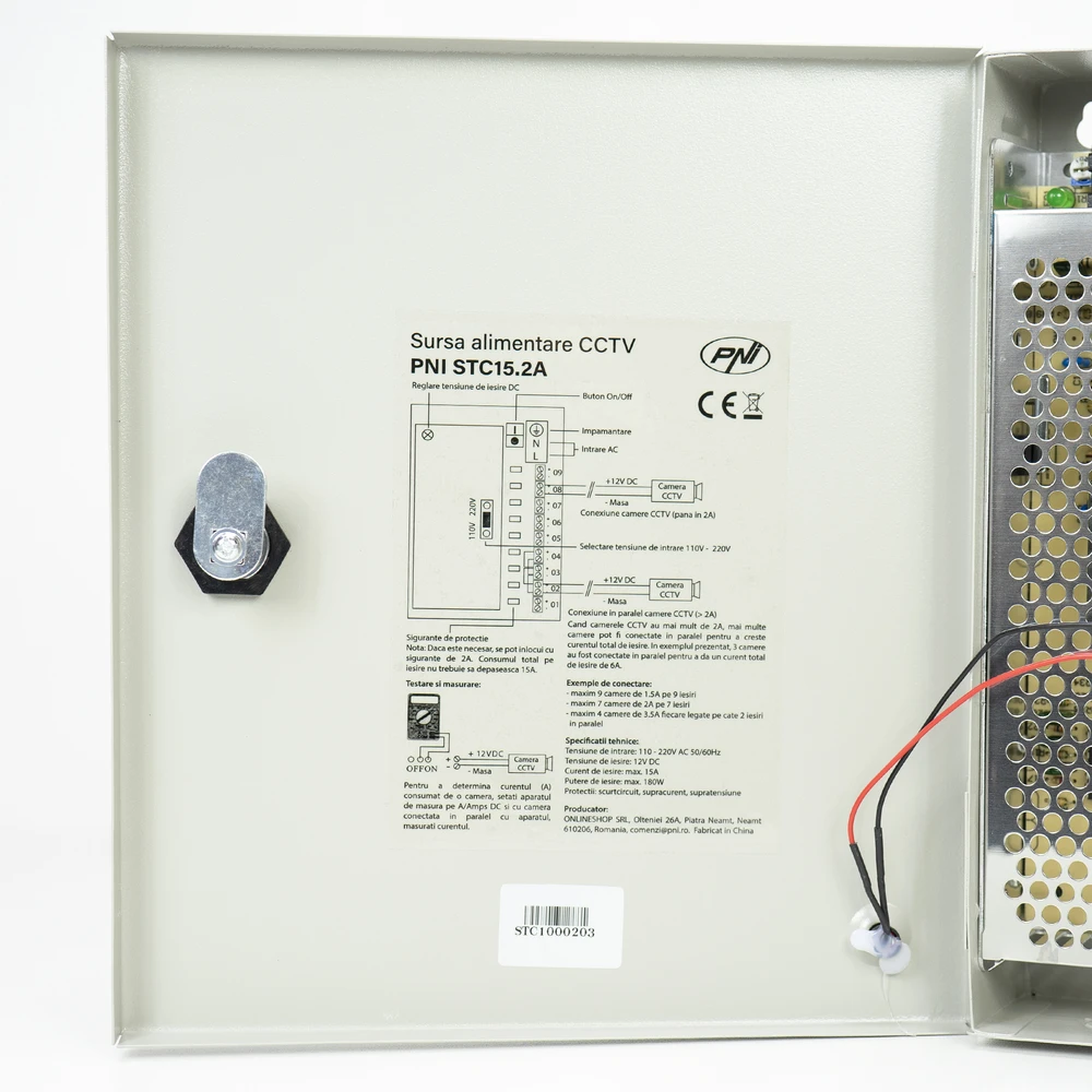 PNI STC15.2A vaizdo stebėjimo maitinimo šaltinis metalinėje dėžutėje, 12V 15A 180W, 9 išėjimai