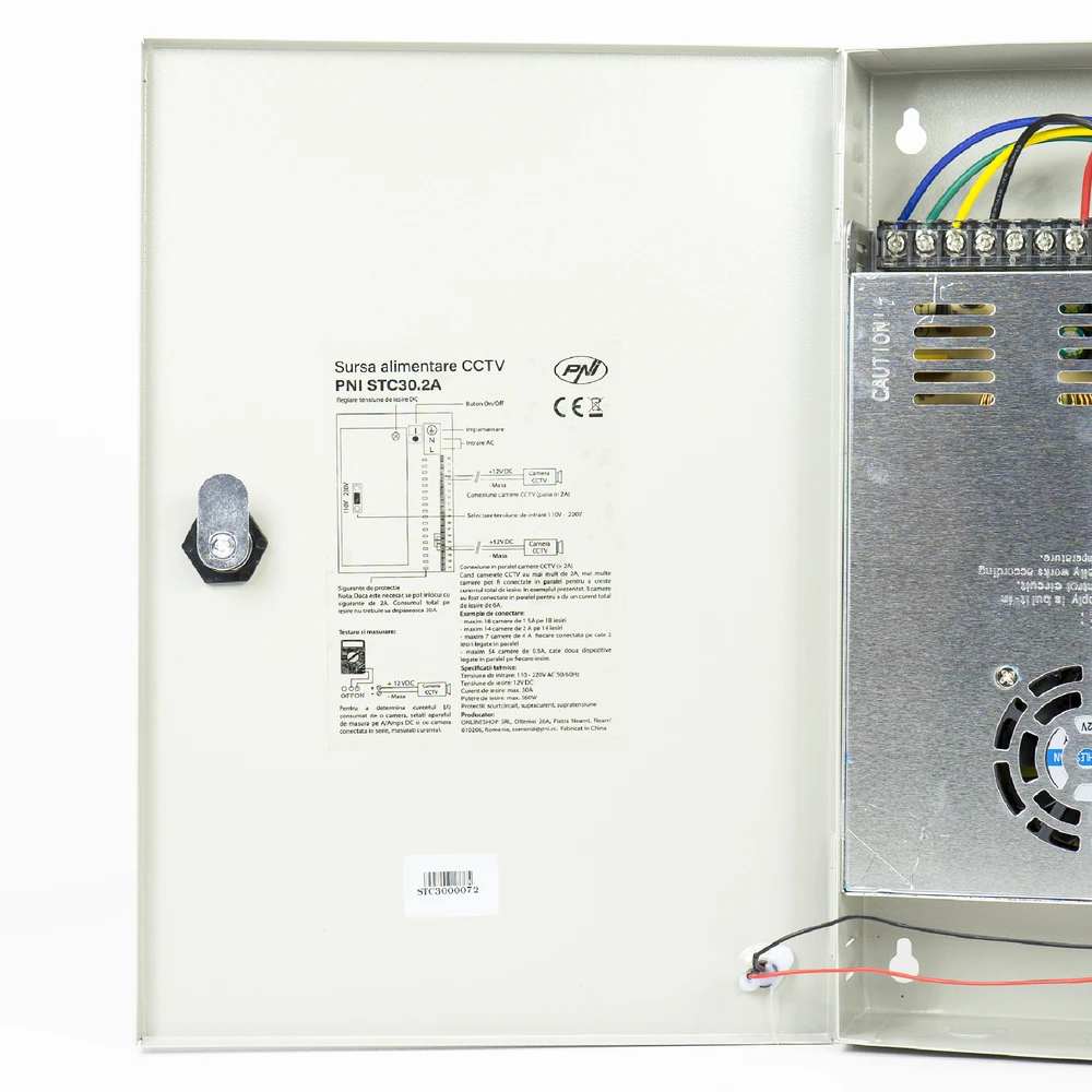 PNI STC30.2A vaizdo stebėjimo maitinimo šaltinis metalinėje dėžutėje 12V 30A 360W, 18 išėjimų