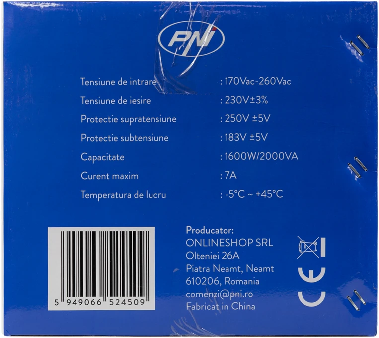 PNI SVM2000VA įtampos stabilizatorius su servovarikliu, 1600W, 7.2A, 230V išėjimas