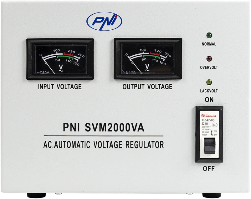 PNI SVM2000VA įtampos stabilizatorius su servovarikliu, 1600W, 7.2A, 230V išėjimas