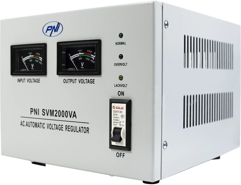 PNI SVM2000VA įtampos stabilizatorius su servovarikliu, 1600W, 7.2A, 230V išėjimas