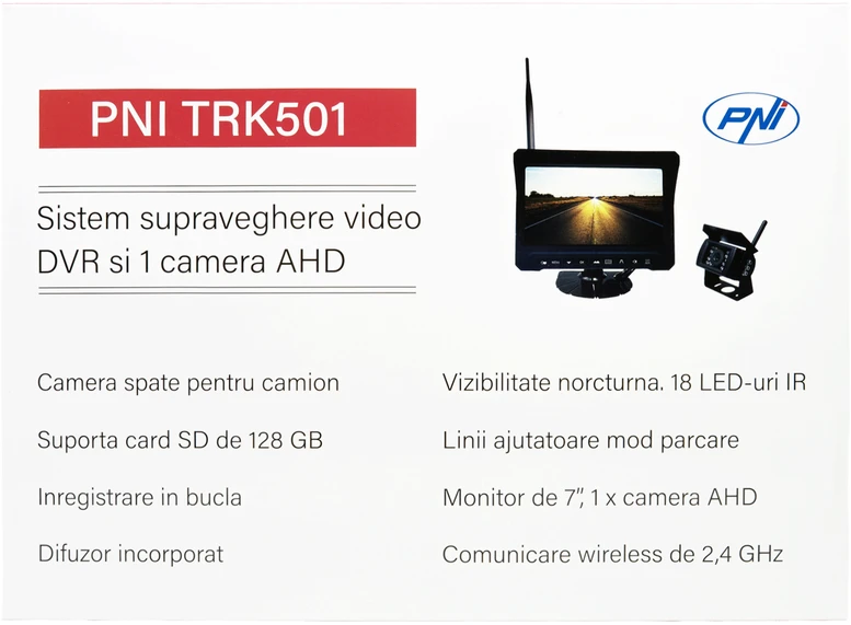 PNI TRK501 belaidė LCD atbulinės eigos kamera ir monitorius su DVR funkcija, „Micro SD“ kortelės lizdu, IR šviesos diodais, skirta sunkvežimiams
