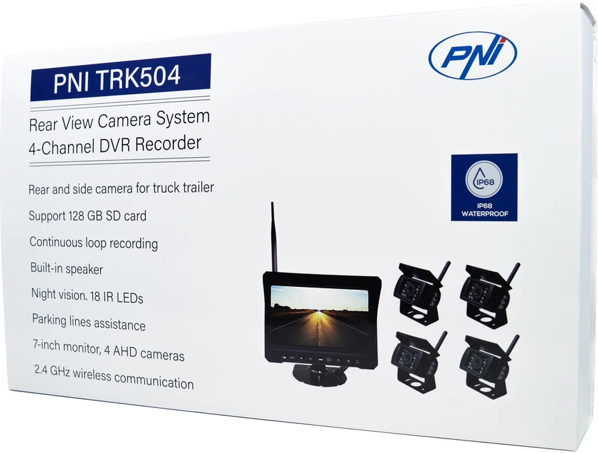 PNI TRK504 belaidžio vaizdo stebėjimo rinkinys sunkvežimiams su DVR, LCD monitoriumi ir 4 kameromis