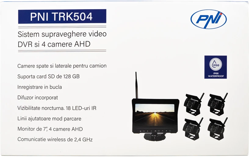 PNI TRK504 belaidžio vaizdo stebėjimo rinkinys sunkvežimiams su DVR, LCD monitoriumi ir 4 kameromis