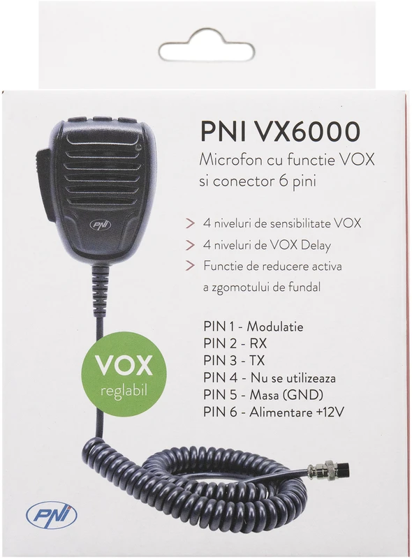 PNI VX6000 mikrofonas su VOX funkcija, 6 kontaktų, skirtas CB radijo stotelėms