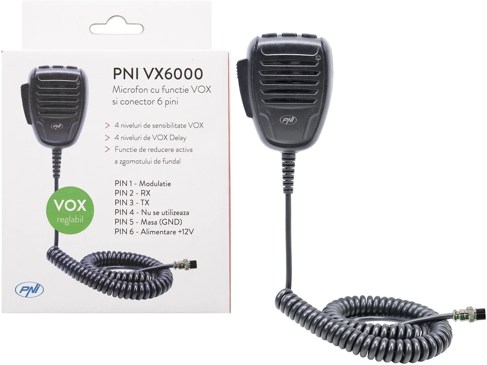 PNI VX6000 mikrofonas su VOX funkcija, 6 kontaktų, skirtas CB radijo stotelėms