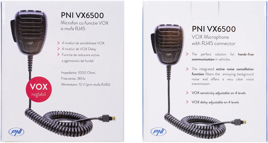 PNI VX6500 mikrofonas su VOX funkcija, su RJ45 jungtimi, skirtas CB PNI HP 6500 ir PNI HP 7120 CB radijo stotelėms
