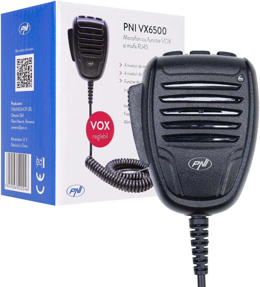 PNI VX6500 mikrofonas su VOX funkcija, su RJ45 jungtimi, skirtas CB PNI HP 6500 ir PNI HP 7120 CB radijo stotelėms