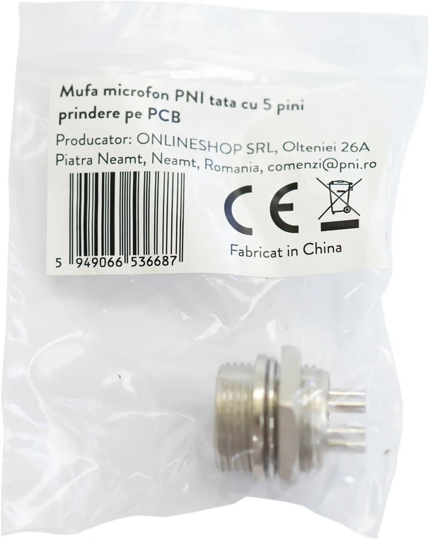 PNI vyriškas mikrofono kištukas su 5 kontaktais, montuojamas į PCB