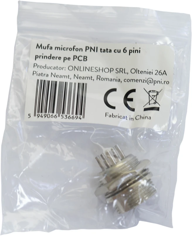 PNI vyriškas mikrofono kištukas su 6 kontaktais, montuojamas į PCB